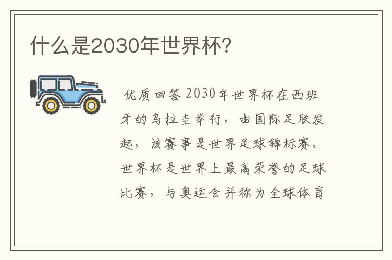 什么是2030年世界杯？