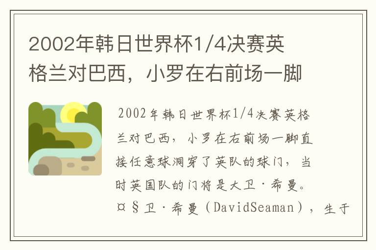 2002年韩日世界杯1/4决赛英格兰对巴西,小罗在右前场一脚直接任意球洞穿了英队的球门,问当时英队的门将是