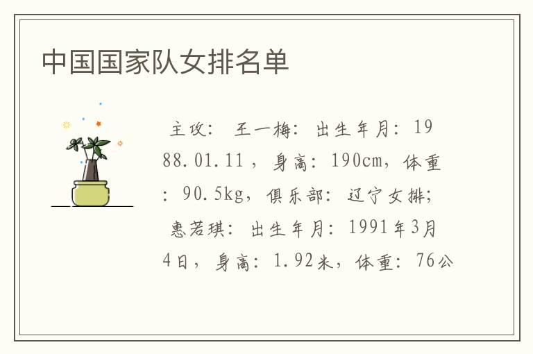 中国国家队女排名单