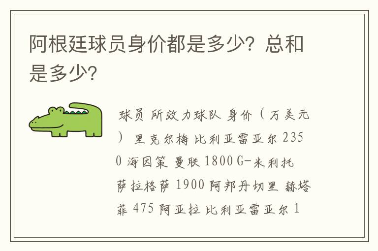 阿根廷球员身价都是多少?总和是多少?