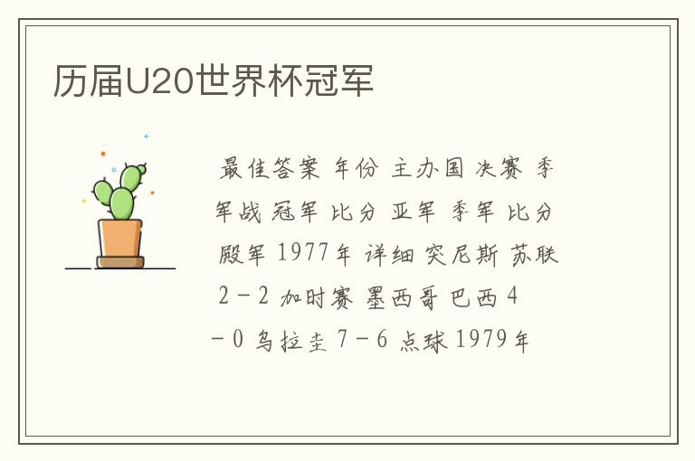 历届U20世界杯冠军