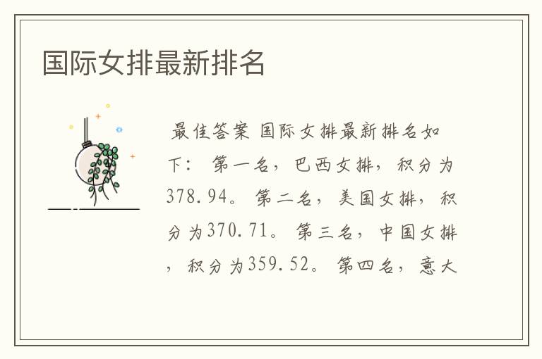 国际女排最新排名