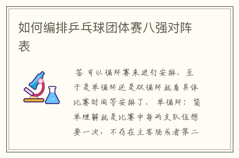 如何编排乒乓球团体赛八强对阵表