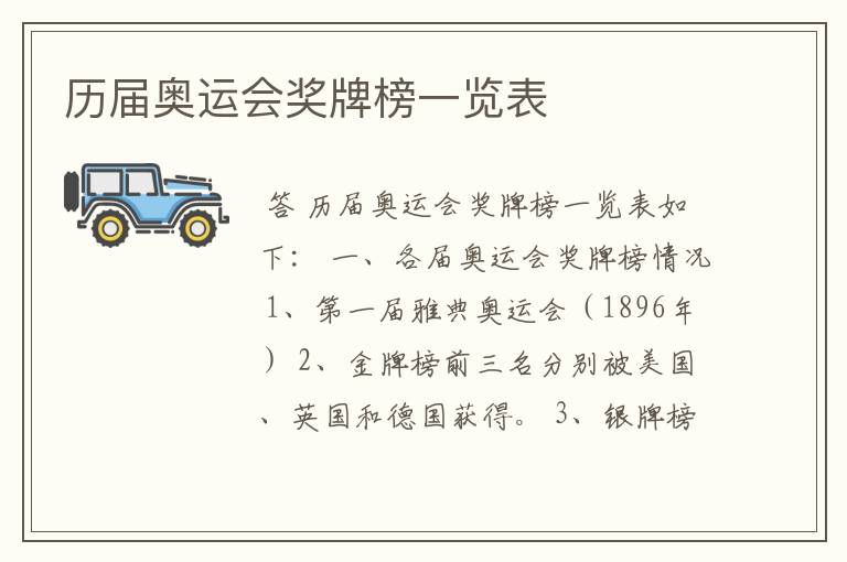 历届奥运会奖牌榜一览表