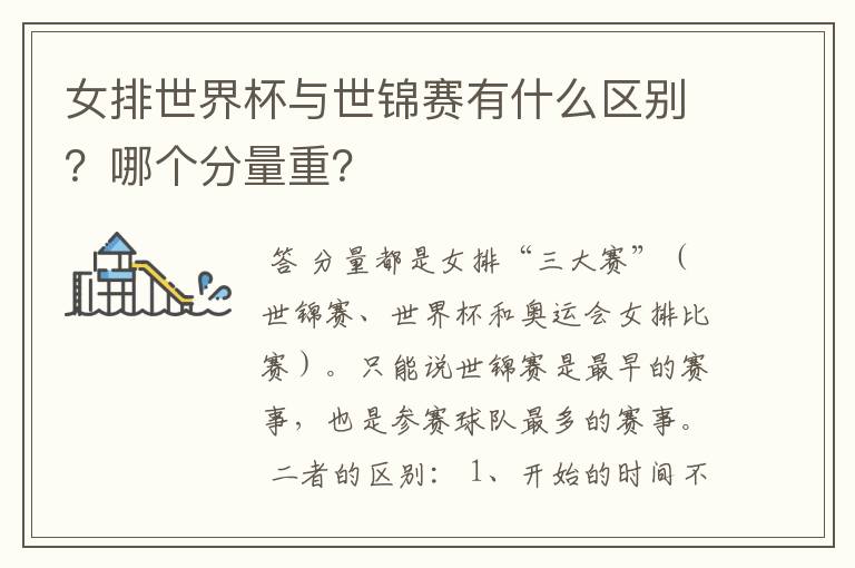 女排世界杯与世锦赛有什么区别?哪个分量重?