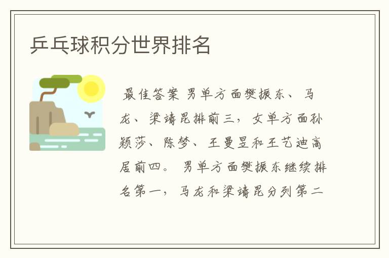 乒乓球积分世界排名