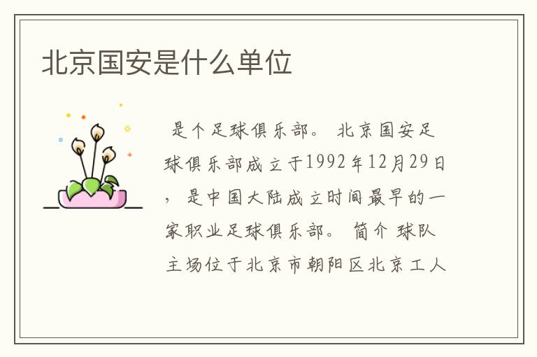 北京国安是什么单位