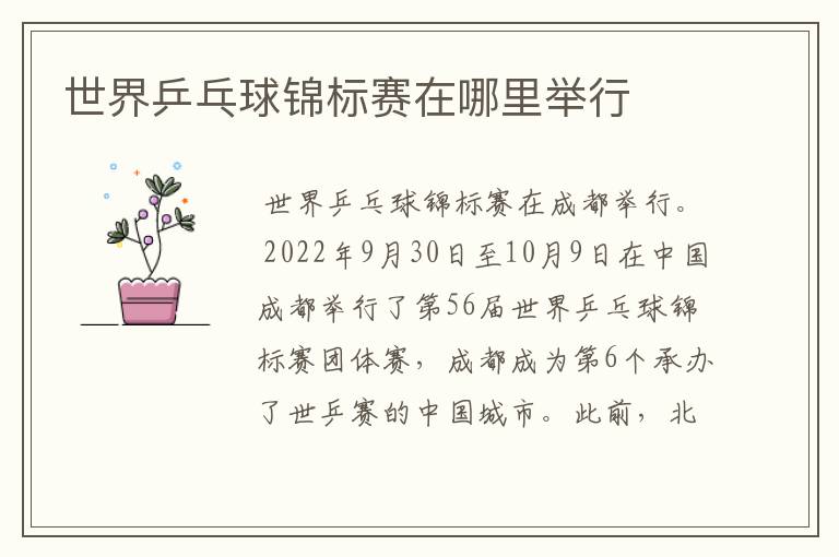 世界乒乓球锦标赛在哪里举行