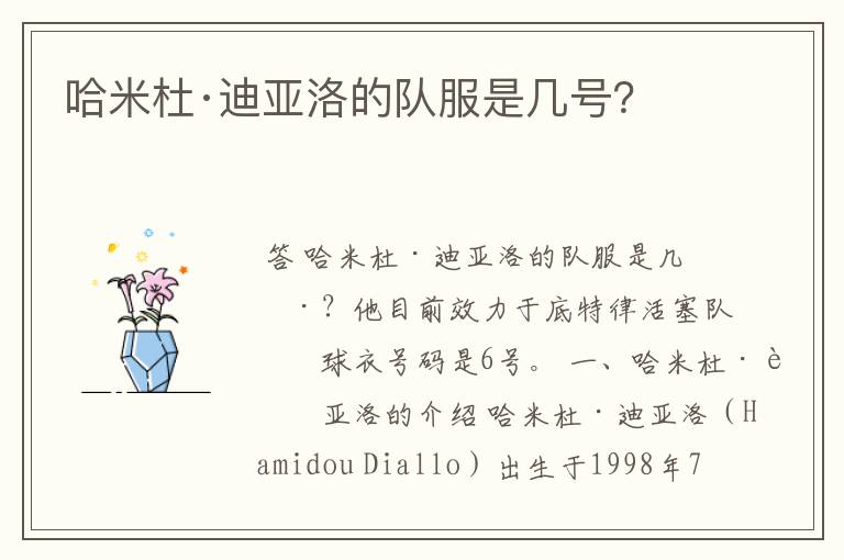 哈米杜·迪亚洛的队服是几号?