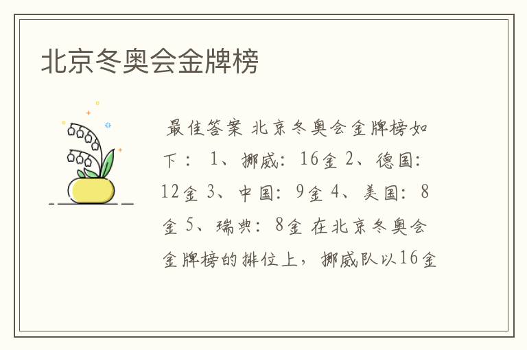 北京冬奥会金牌榜