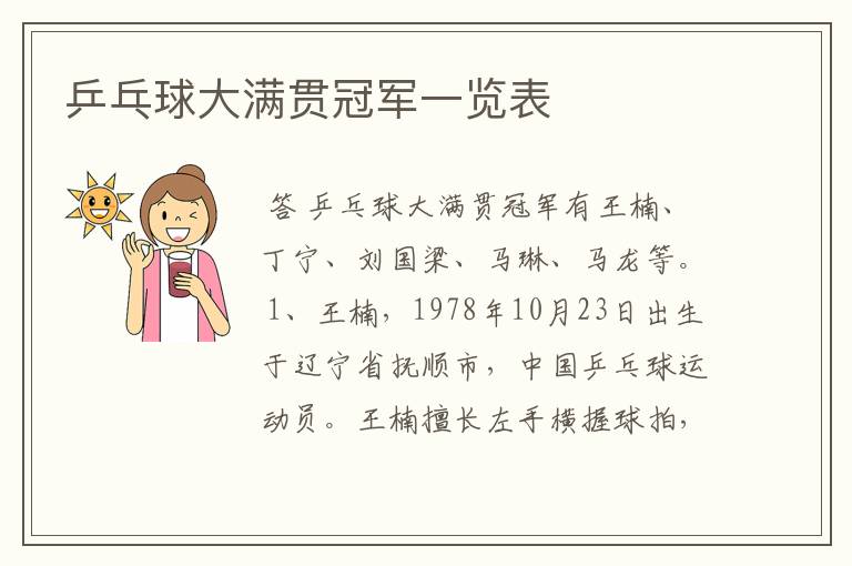 乒乓球大满贯冠军一览表