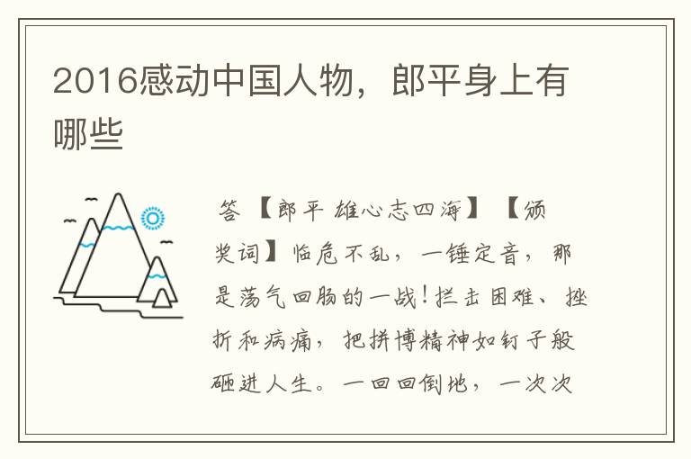 2016感动中国人物,郎平身上有哪些
