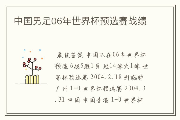 中国男足06年世界杯预选赛战绩
