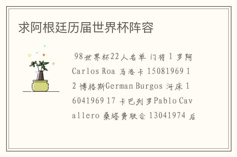 求阿根廷历届世界杯阵容