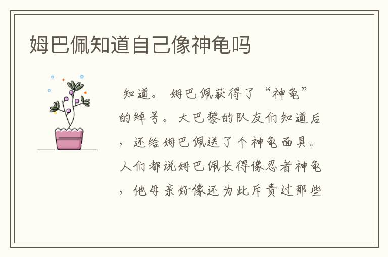姆巴佩知道自己像神龟吗