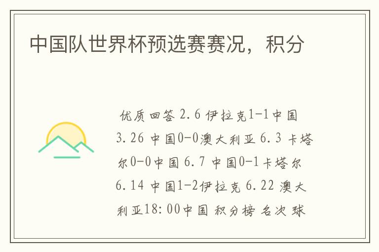 中国队世界杯预选赛赛况,积分