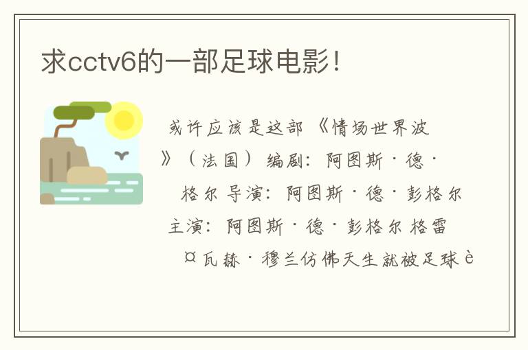 求cctv6的一部足球电影!
