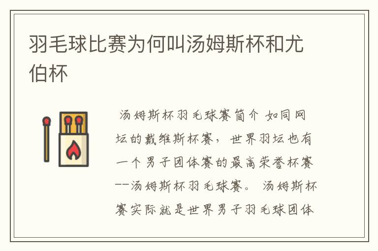 羽毛球比赛为何叫汤姆斯杯和尤伯杯