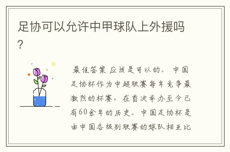 足协可以允许中甲球队上外援吗?