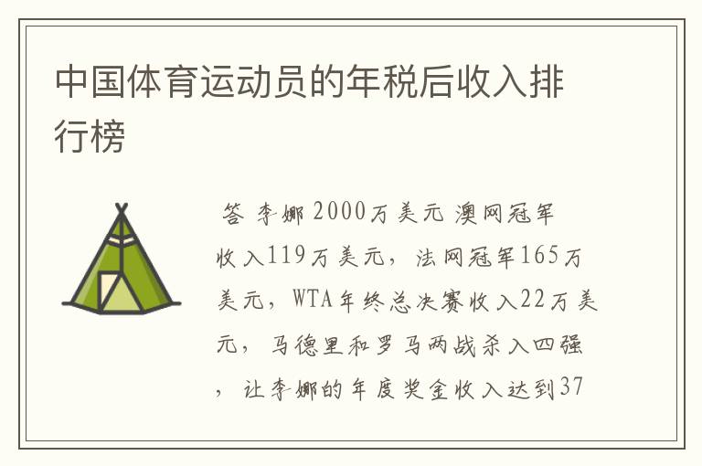 中国体育运动员的年税后收入排行榜