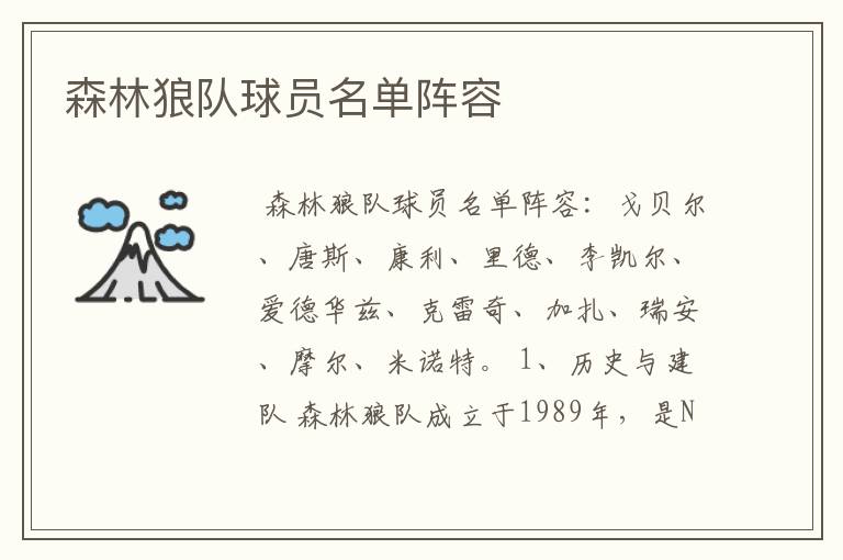 森林狼队球员名单阵容