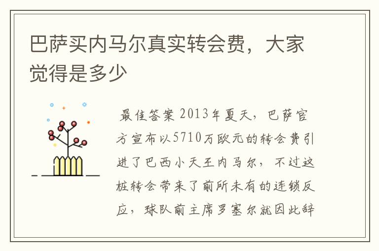 巴萨买内马尔真实转会费,大家觉得是多少