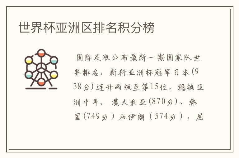 世界杯亚洲区排名积分榜