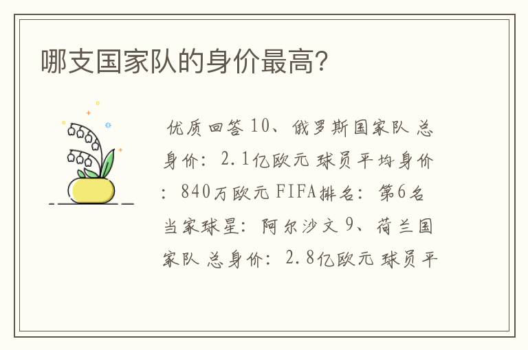 哪支国家队的身价最高?