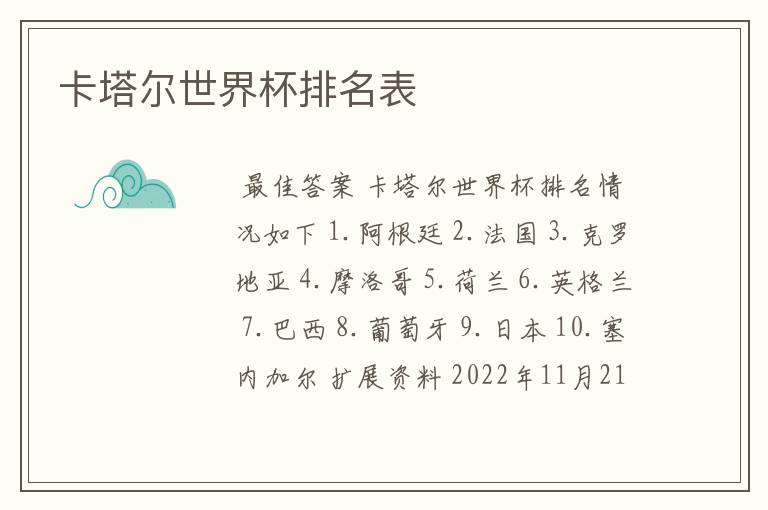 卡塔尔世界杯排名表