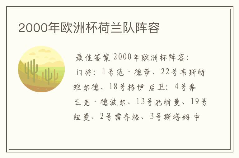 2000年欧洲杯荷兰队阵容