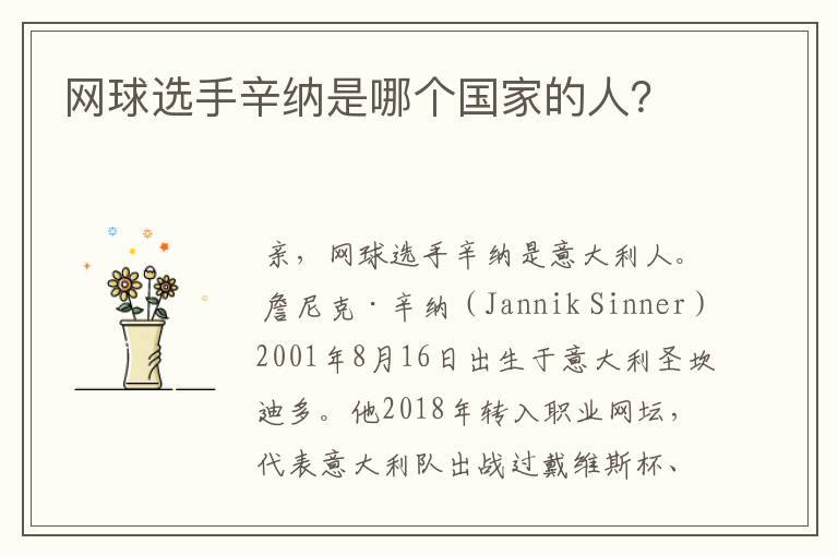 网球选手辛纳是哪个国家的人?