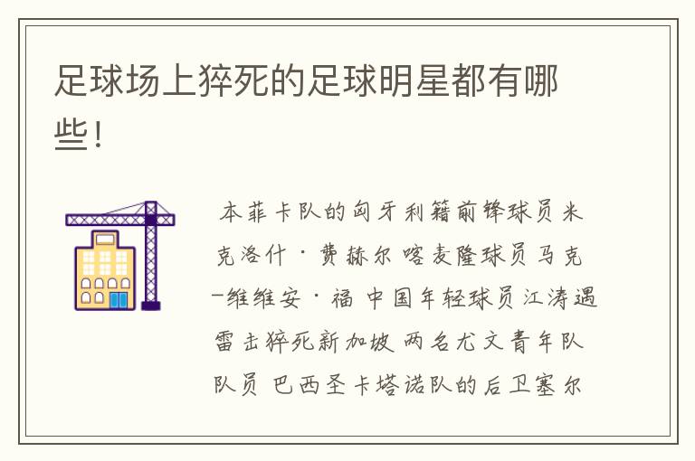 足球场上猝死的足球明星都有哪些!