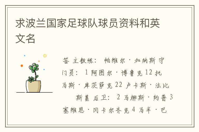 求波兰国家足球队球员资料和英文名