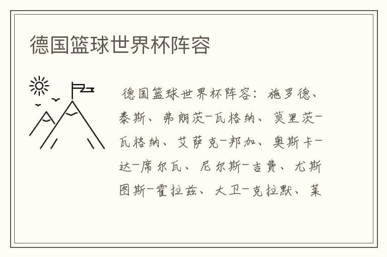德国篮球世界杯阵容