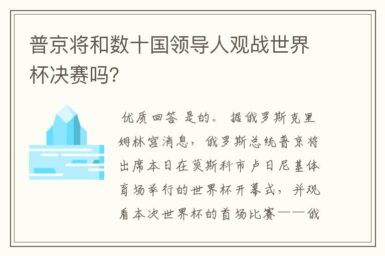 普京将和数十国领导人观战世界杯决赛吗？