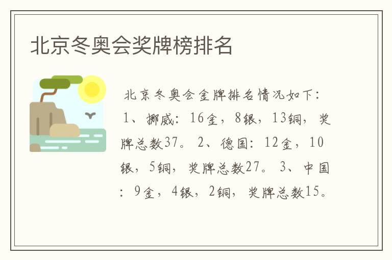 北京冬奥会奖牌榜排名