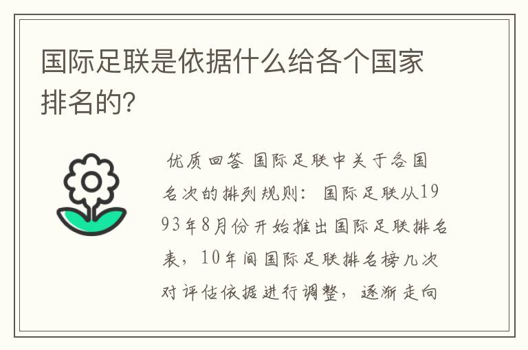 国际足联是依据什么给各个国家排名的?