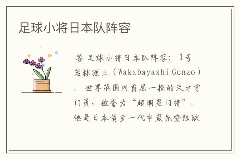 足球小将日本队阵容