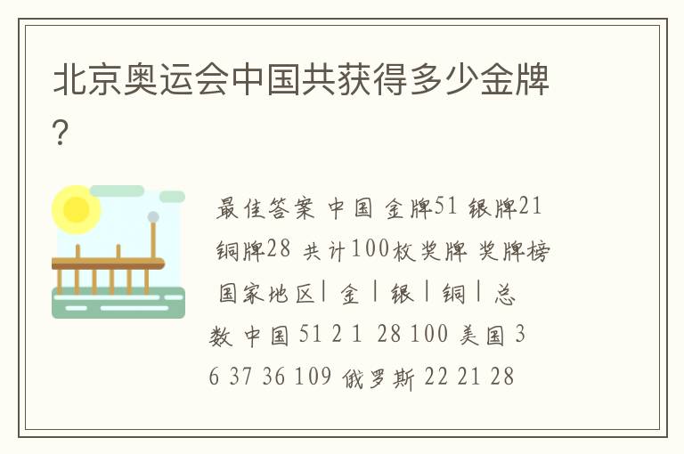 北京奥运会中国共获得多少金牌?