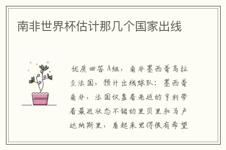 南非世界杯估计那几个国家出线