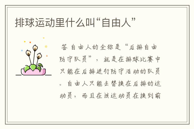 排球运动里什么叫“自由人”