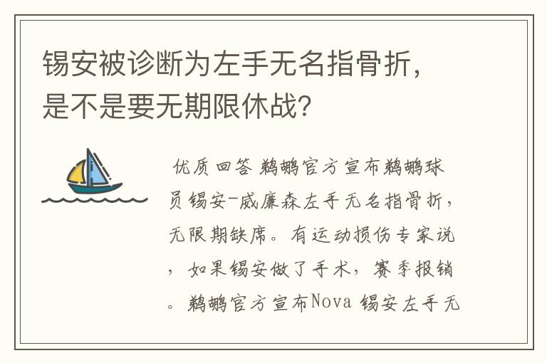 锡安被诊断为左手无名指骨折,是不是要无期限休战?