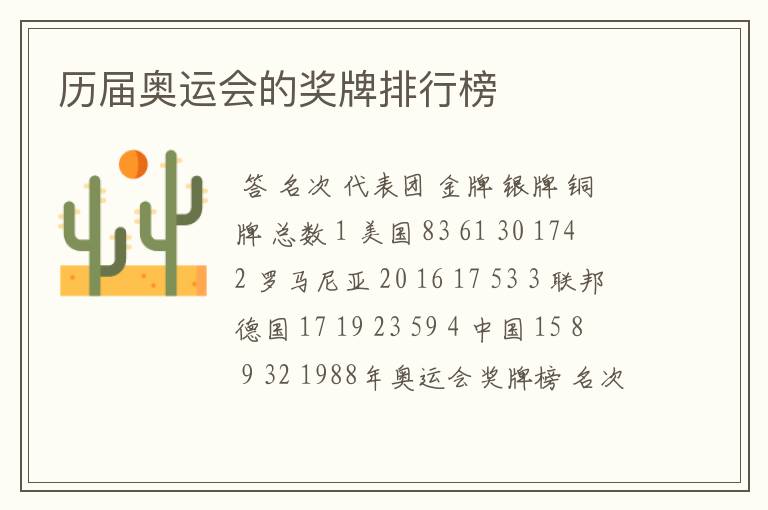 历届奥运会的奖牌排行榜
