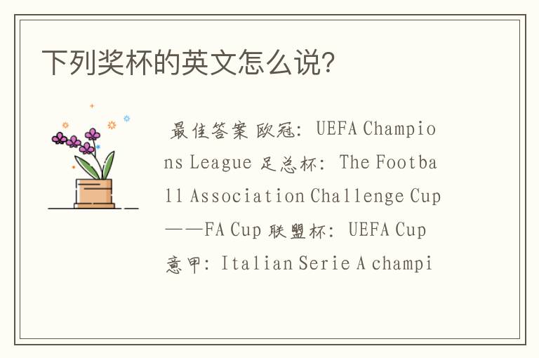 下列奖杯的英文怎么说?