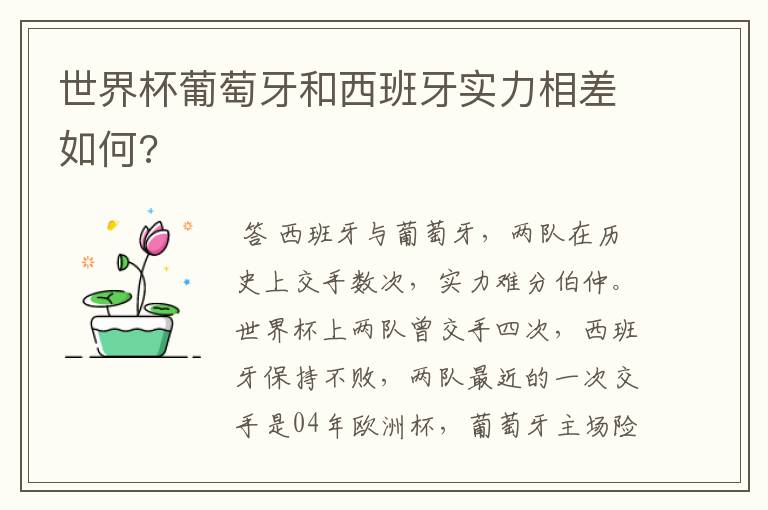 世界杯葡萄牙和西班牙实力相差如何?