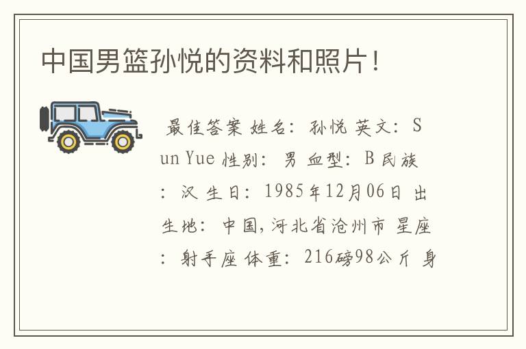 中国男篮孙悦的资料和照片!