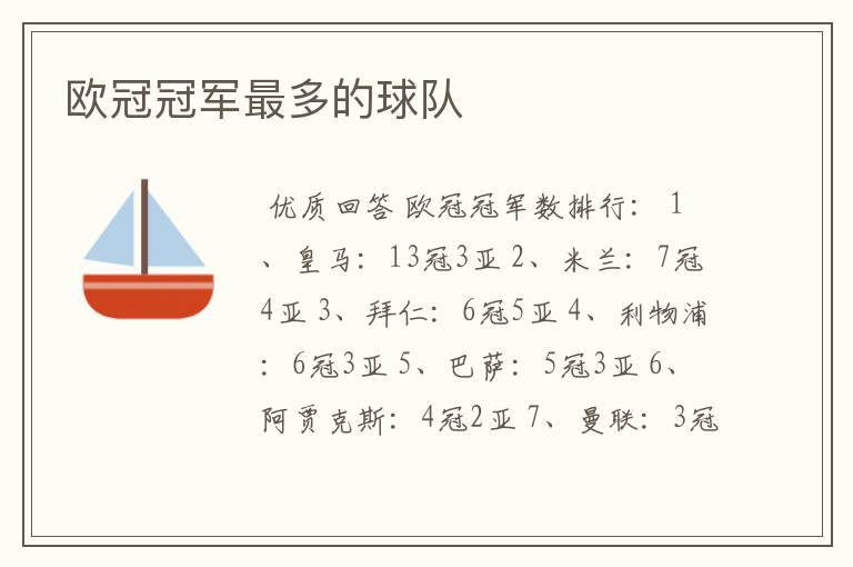 欧冠冠军最多的球队