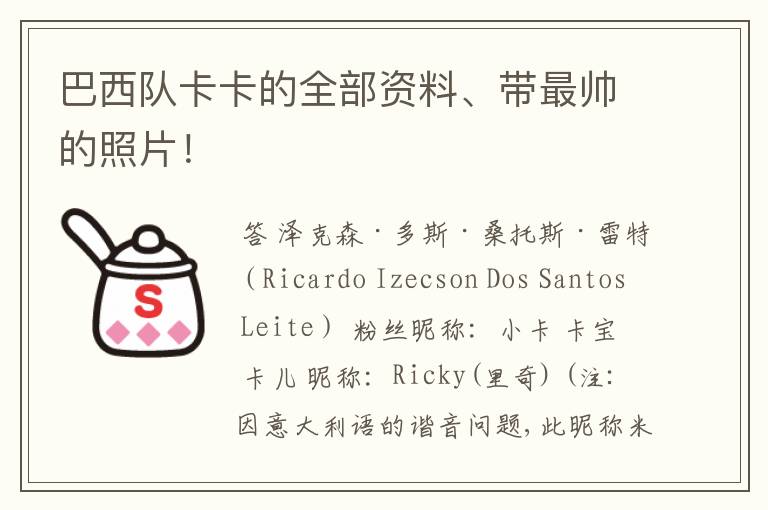巴西队卡卡的全部资料、带最帅的照片!