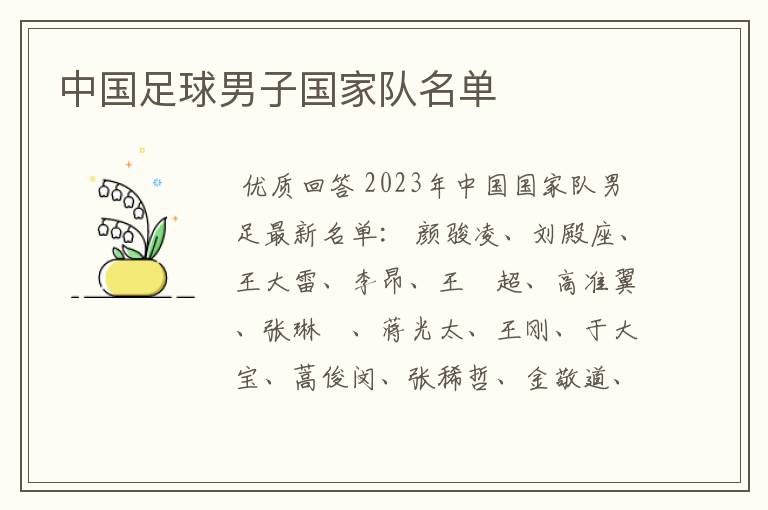 中国足球男子国家队名单
