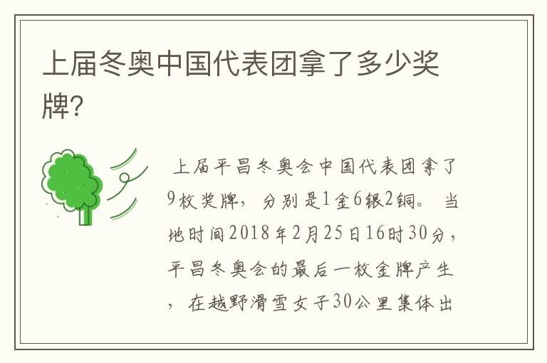 上届冬奥中国代表团拿了多少奖牌?